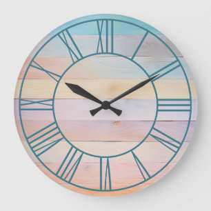 Pastell-Regenbogen-Teal-Römische Ziffern Große Wanduhr
