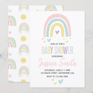 Pastell-Regenbogen-und-Herzen-Baby-Shower-Einladun Einladung
