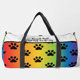 Pastell-Regenbogen-Verlauf-Pfotenabdruck-Monogramm Duffle Bag