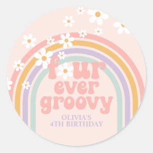 Pastell-Regenbogen vier für immer groovy 4. Geburt Runder Aufkleber