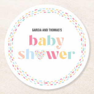 Pastell Regenbogenfarben Baby Shower Personalisier Runder Pappuntersetzer