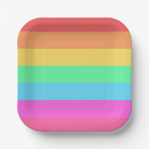 Pastell-Regenbogenfarben-Streifen-Design  Pappteller