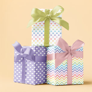 Pastell Regenbogenfeder Violett Set von 3 Geschenkpapier Set