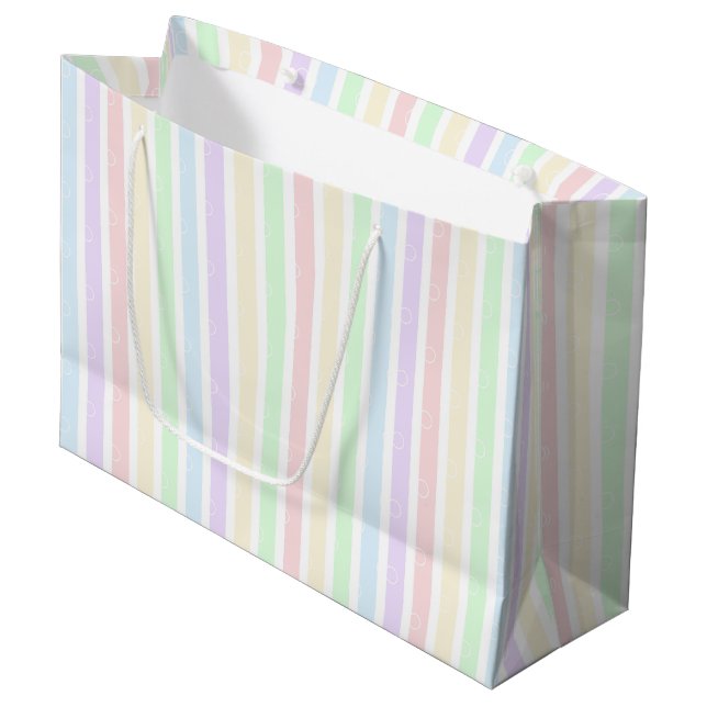 Pastell Regenbogenstreifen Umschlagpapier Große Geschenktüte (Vorderseite Schrägansicht)