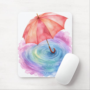 Pastell-Regenschirm-Wasserfarbene Kunst mit Wellen Mousepad