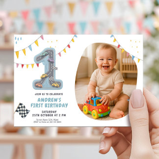 Pastell-Rennstrecke Erster Geburtstag Einladung