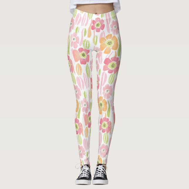 Pastell-Retro-Blumen (1) Leggings (Vorderseite)