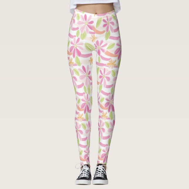 Pastell-Retro-Blumen (2) Leggings (Vorderseite)