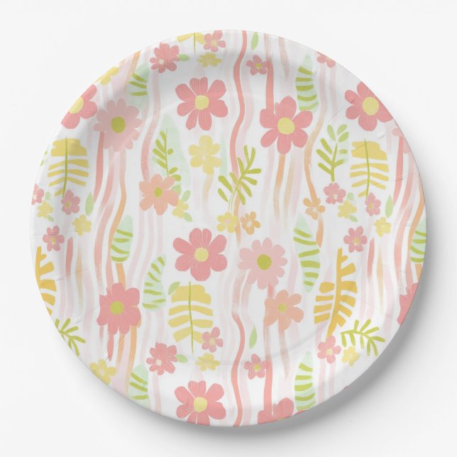 Pastell-Retro-Blumen (3) Pappteller (Vorderseite)