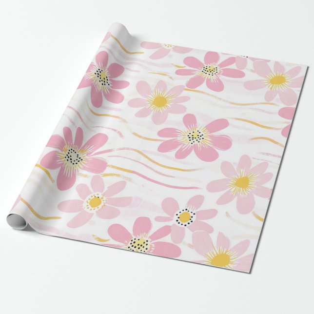 Pastell-Retro-Blumen (4) Geschenkpapier (Ungerollt)