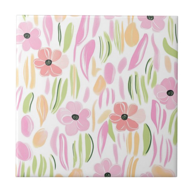 Pastell-Retro-Blumen (5) Fliese (Vorderseite)
