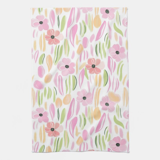 Pastell Retro Blumen (5) Geschirrtuch (Vertikal)