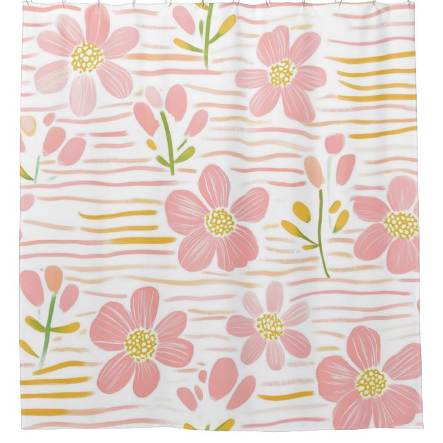 Pastell-Retro-Blumen (6) Duschvorhang (Vorderseite)