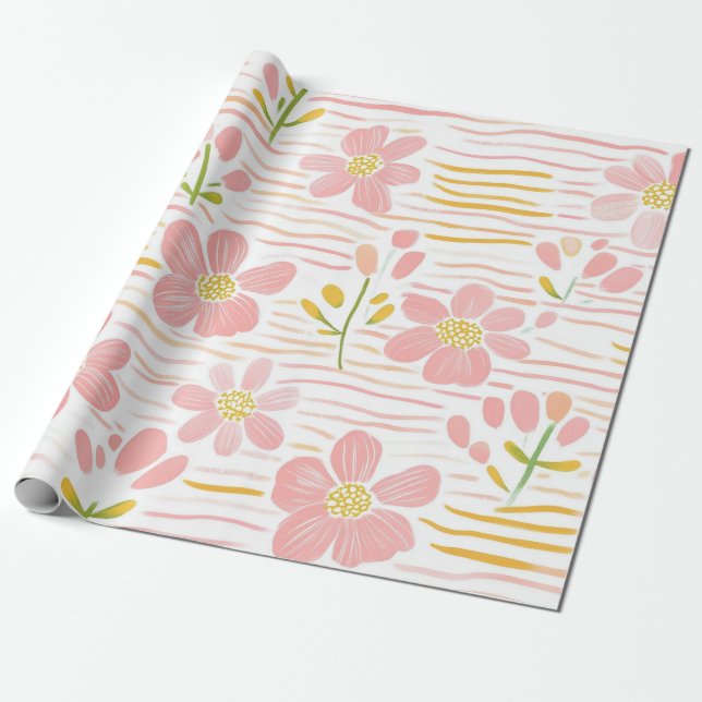 Pastell-Retro-Blumen (6) Geschenkpapier (Ungerollt)