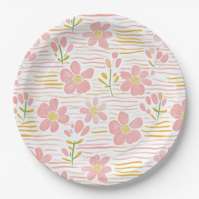 Pastell-Retro-Blumen (6) Pappteller (Vorderseite)