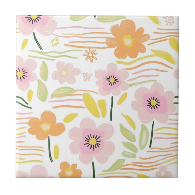 Pastell-Retro-Blumen (7) Fliese (Vorderseite)