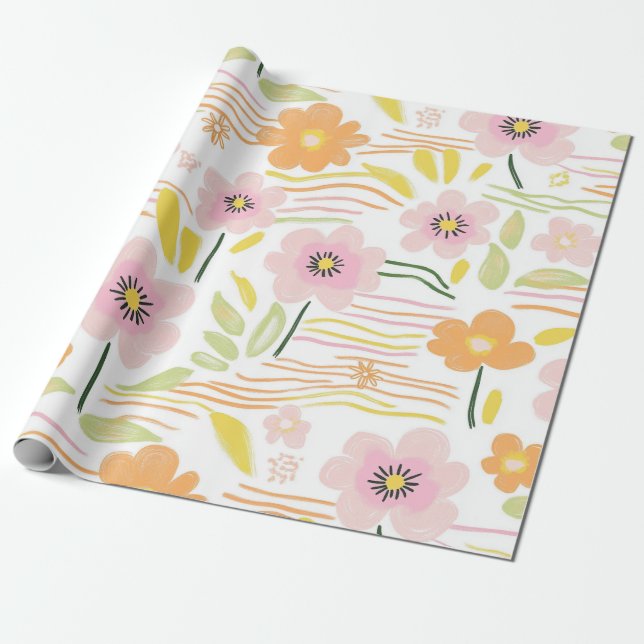 Pastell-Retro-Blumen (7) Geschenkpapier (Ungerollt)