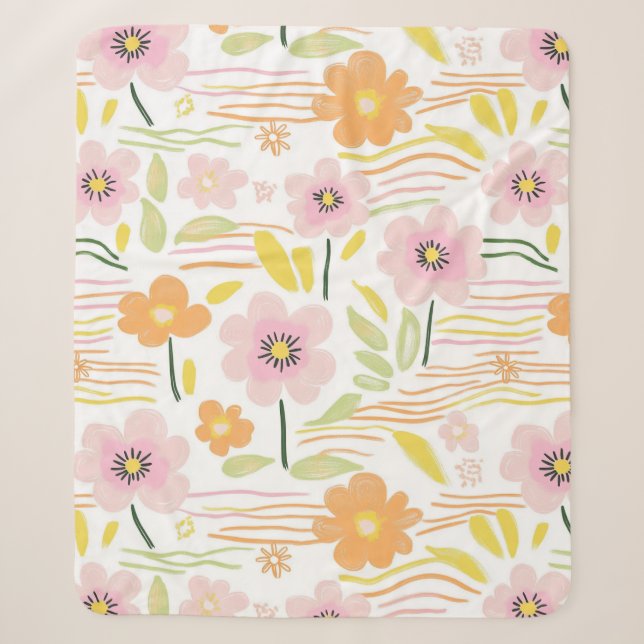 Pastell-Retro-Blumen (7) Sherpadecke (Vorderseite)
