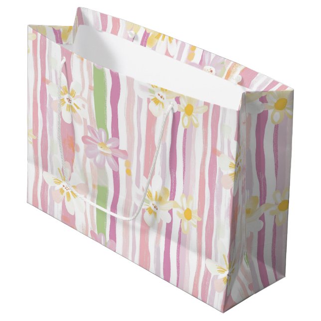 Pastell-Retro-Blumen (9) Große Geschenktüte (Vorderseite Schrägansicht)