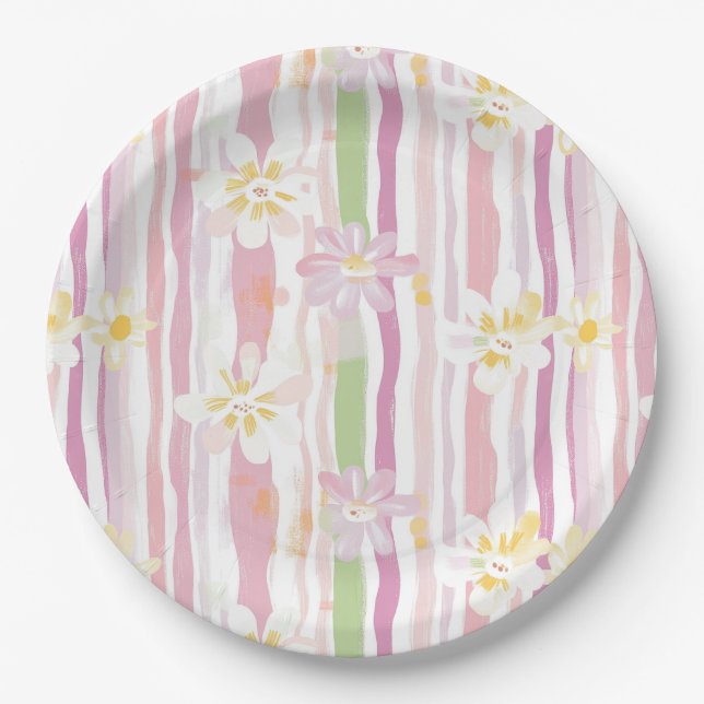 Pastell Retro Blumen (9) Pappteller (Vorderseite)