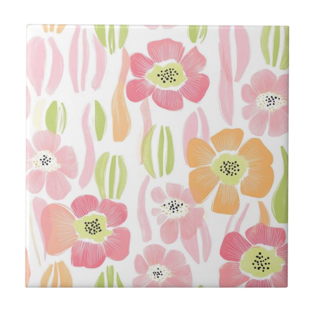 Pastell-Retro-Blumenmuster (1) Fliese (Vorderseite)