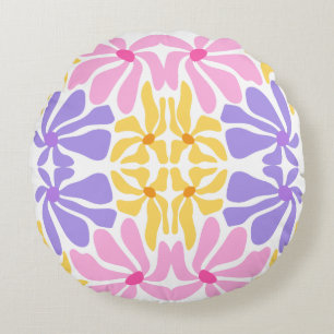 Pastell-Retro-Blumenmuster - Lebendiges Kaleidosko Rundes Kissen