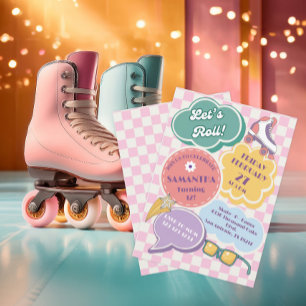 Pastell-Retro-Rollschuhparty-Einladung