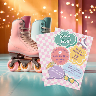 Pastell-Retro-Rollschuhparty-Einladung