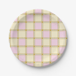 Pastell Retro Rosa, Blau und Gelb Schachbretter Pappteller