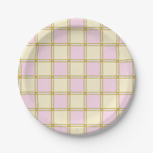 Pastell Retro Rosa, Blau und Gelb Schachbretter Pappteller