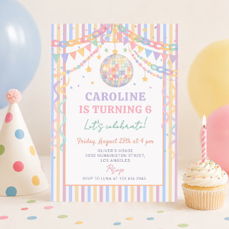 Pastell-Retro-Whimsical-Disco-Girlande Geburtstag Einladung