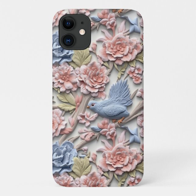 Pastell Rokoko floral with Bird Case-Mate iPhone Hülle (Rückseite)