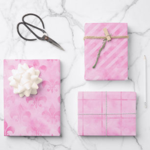 Pastell Rosa Aquarell Geometrische Hochzeit Geburt Geschenkpapier Set