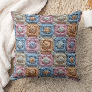 Pastell Rosa Blau Elfenbein Orange Häkellook Kissen
