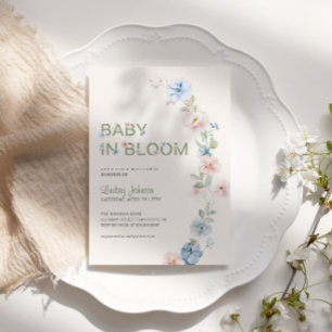 Pastell Rosa Blau Frühling Baby in Blüte Baby Show Einladung