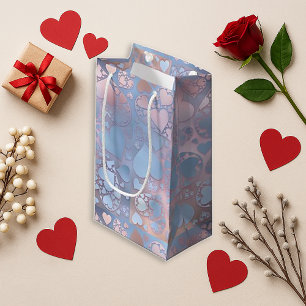 Pastell-Rosa-Blau-Herzmuster Glänzender Druck Kleine Geschenktüte