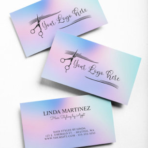 Pastell Rosa Blau Holografischer Gradient Logo Visitenkarte