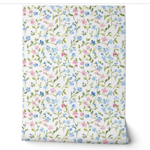 Pastell-Rosa-Blau-Wildblumenmuster Tapete