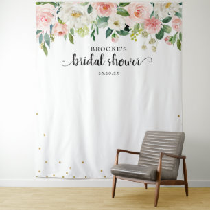 Pastell-Rosa-Blush-Blumen Hochzeitsdusche Foto Wandteppich