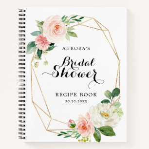Pastell-Rosa-Blush-Blumen-Hochzeitsdusche-Rezeptbu Notizbuch