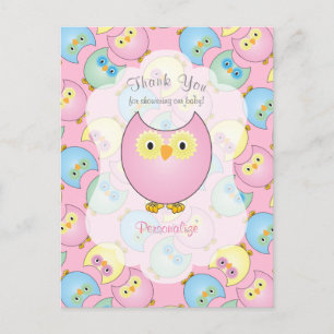 Pastell Rosa Eulen Baby Mädchen Shower Thema Postkarte
