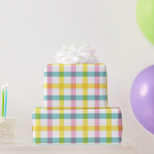 Pastell Rosa Gelb Blau Karomuster Ostern Weiblich Geschenkpapier