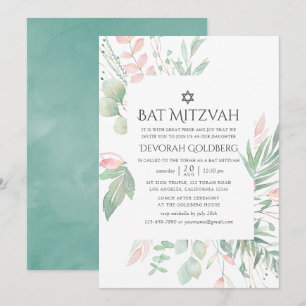 Pastell-Rosa-Grün-Bat-Mizwa Einladung