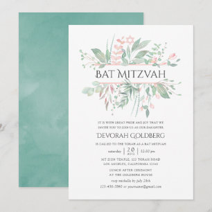 Pastell-Rosa-Grün-Bat-Mizwa Einladung