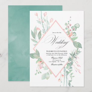 Pastell-Rosa-Grün-Geometrische Hochzeit Einladung