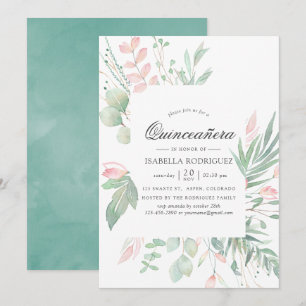 Pastell-Rosa-Grün Quinceañera Einladung