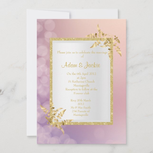 Pastell rosa lila Blattgold ELEGANT WEDING Einladung (Vorderseite)