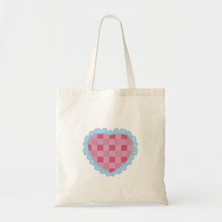Pastell Rosa und Blau Retro Gingham Herz Grafik Tragetasche