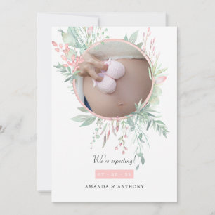 Pastell-Rosa und Grün-Foto Schwangerschaft Ankündigung