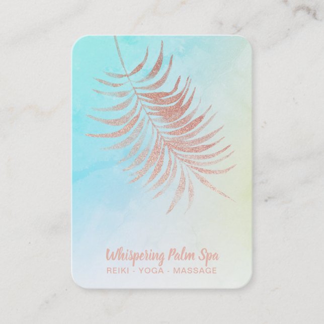 *~* Pastell Rose Gold Palmblättriger Ombre Türkis Visitenkarte (Vorderseite)
